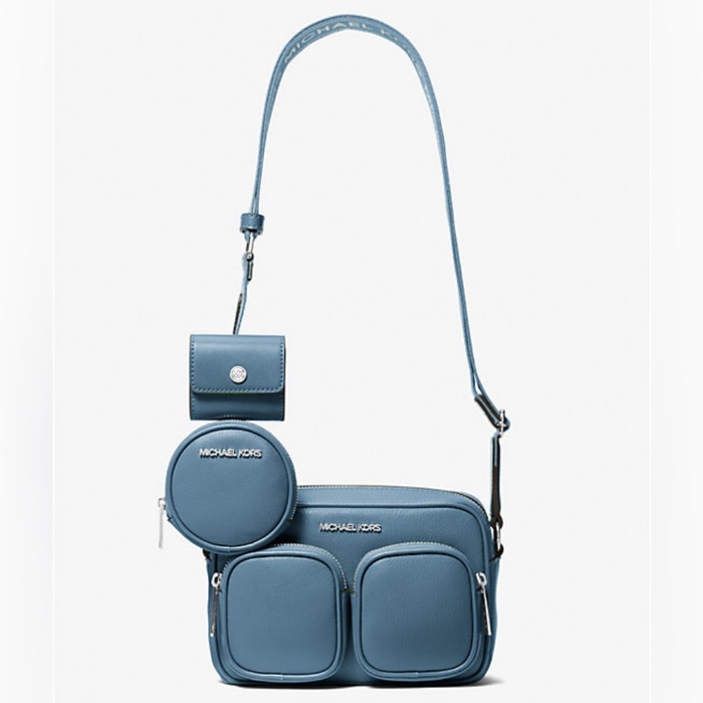 🆕 Michael Kors Blue Pebble Lester Crossbody Purse Bag